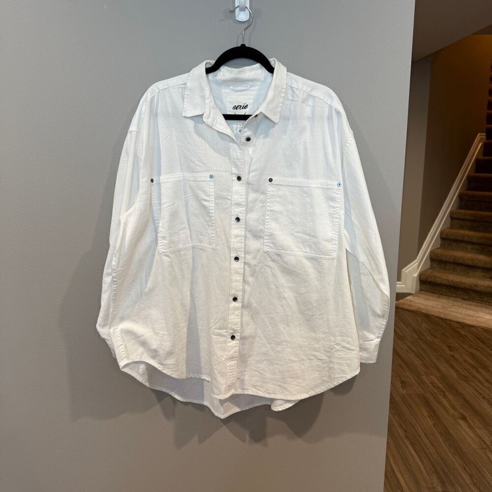 Aerie Large White Denim Oversized Shirt Jacket